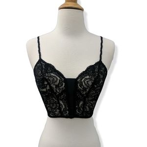 Black lace long bralette w corset & braided straps